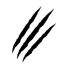 Three bold black claw marks against a stark white background design