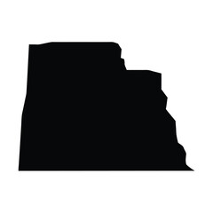 Abstract depiction of a geographical landmass shown in solid black shape