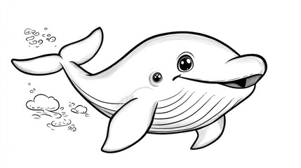 Fototapeta premium Cute cartoon whale swimming, playful ocean scene, children's book illustration