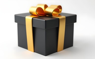 3d icon of a black gift box with gold wrapping ribbon. High quality