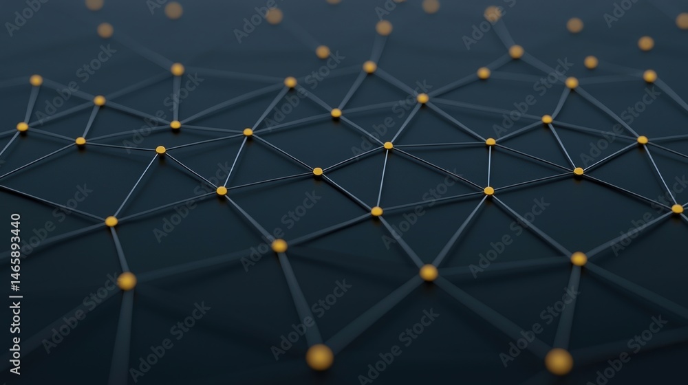 Poster abstract network of interconnected yellow nodes on a dark background, representing digital connectio