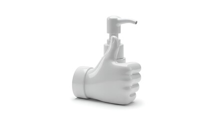 A soap dispenser shaped like a hand giving a thumbs up on a white background