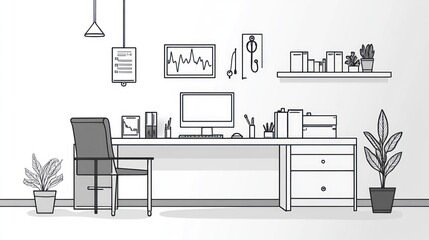 Doctor's Office Interior Line Drawing