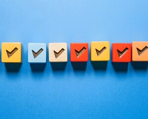 Colorful Checkmarks Wooden Blocks Progress Concept