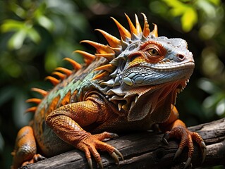 Obraz premium Sunbathing Green Iguana by the New River in Belize