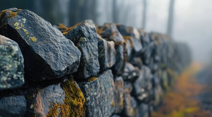 Foggy stone wall