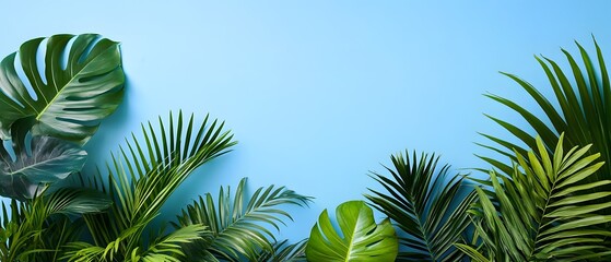 Fototapeta premium Tropical Palm Leaves Blue Background Summer
