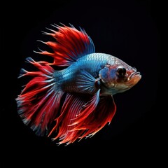 Fototapeta premium an AI Image Generator, Vibrant Betta Fish on Black Background Capturing Graceful