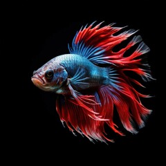 an AI Image Generator, Vibrant Betta Fish on Black Background Capturing Graceful