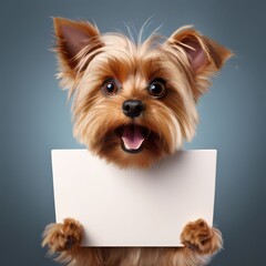 an AI Image Generator, Yorkshire Terrier Holding Blank Message Board
