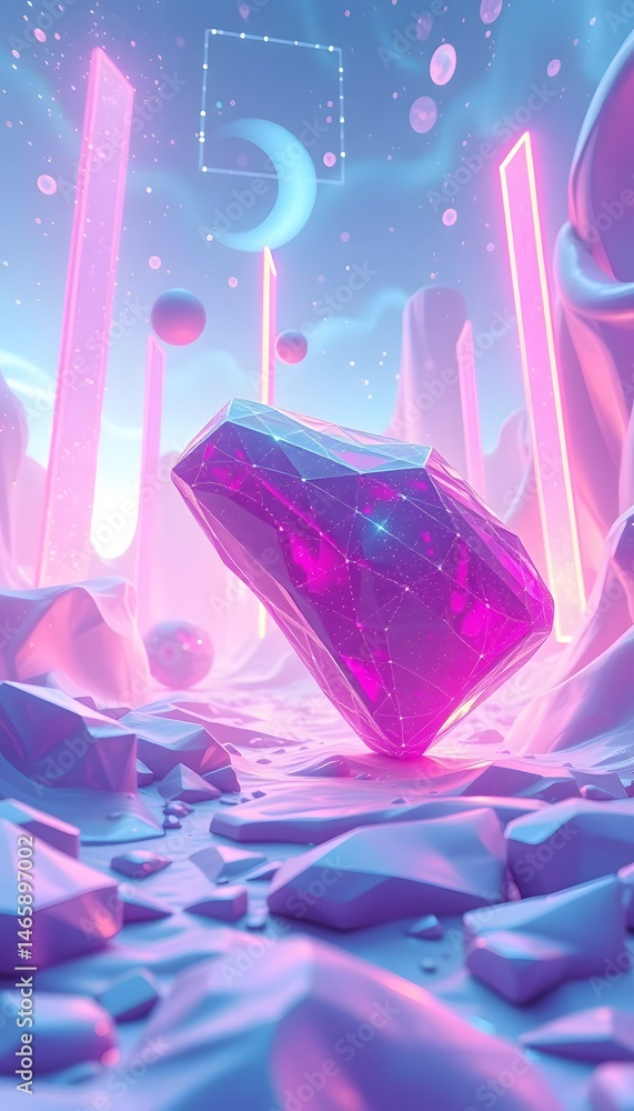 Aufkleber abstract glowing shapes dance in a futuristic neon landscape. holographic energy and light create a 