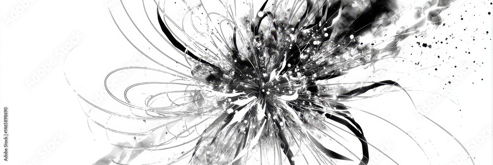 Poster abstract black and white explosion with splashes and dynamic lines showcasing creativity and artisti