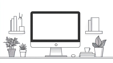 Fototapeta premium Line art minimalist home office workspace