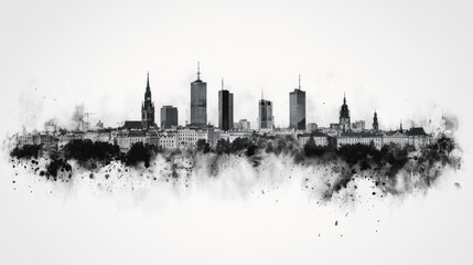 Fototapeta premium Warsaw Skyline: A Monochromatic Watercolor Cityscape