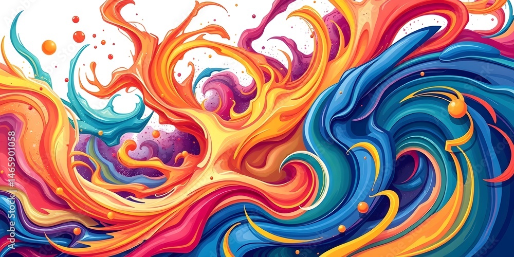 Poster vibrant abstract artwork a burst of color and energy. dynamic shapes swirl, creating life with every