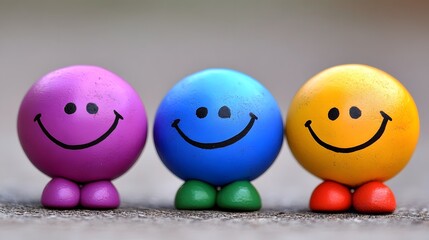 Three Happy Smiley Faces Colorful Balls