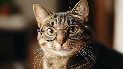 A Portrait of a Cat Wearing Glasses: A Studious Feline