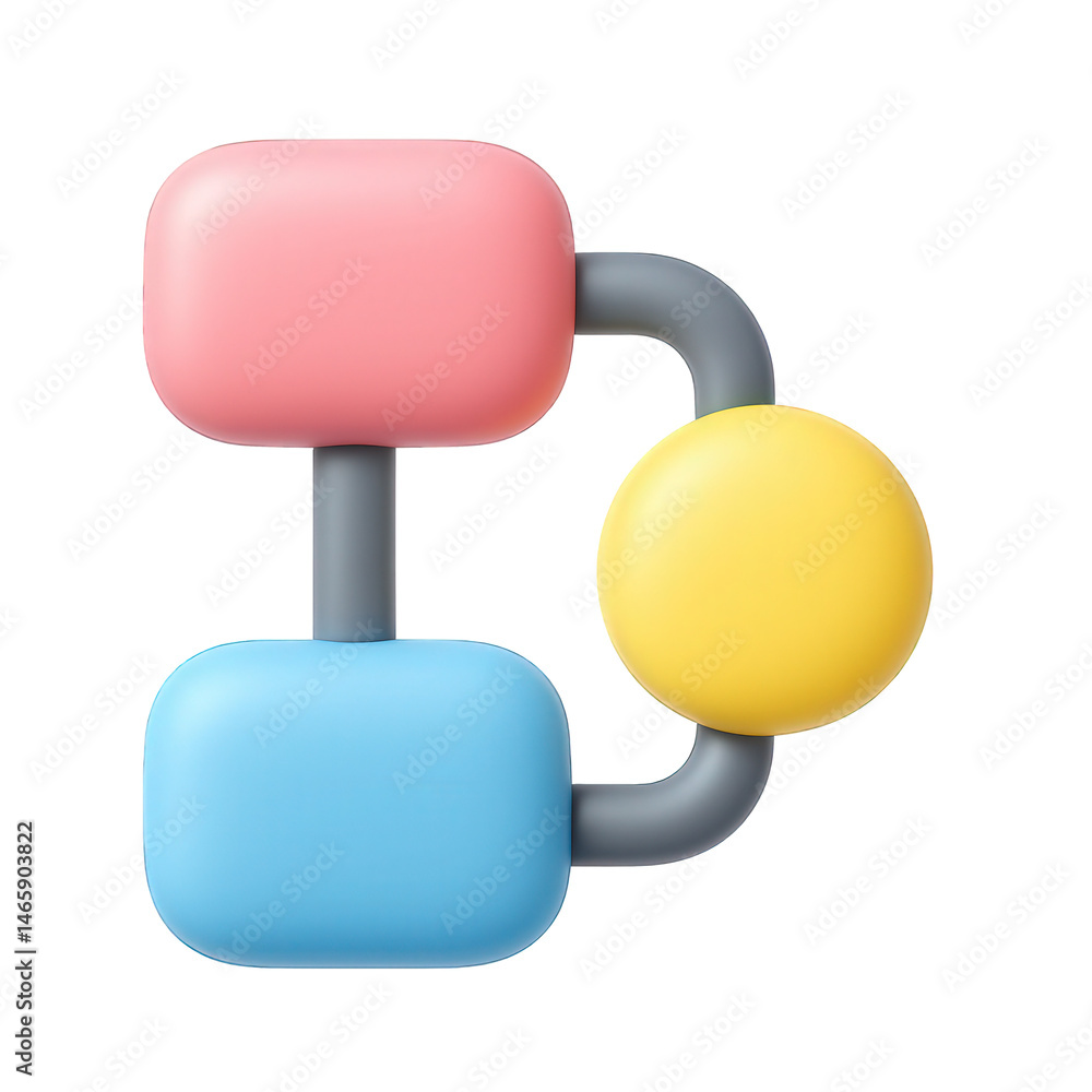 Poster smooth colorful 3d graphic illustrating interconnected abstract shapes forming a conceptual diagram 