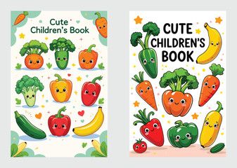 Cute Vegetable And Fruit Illustrations For Childrens Book Covers Or Print