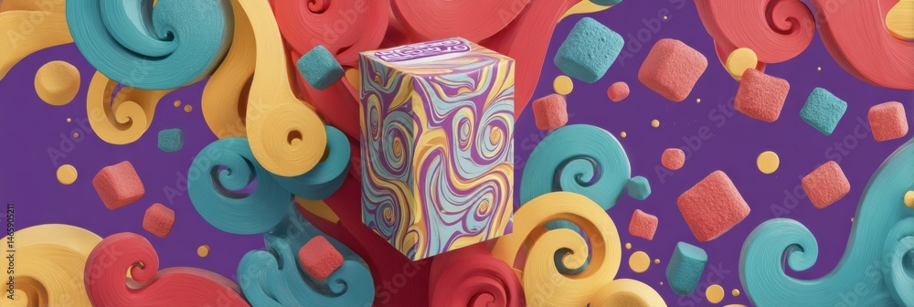 Fototapete vibrant cereal box design featuring colorful swirls and space elements generative ai