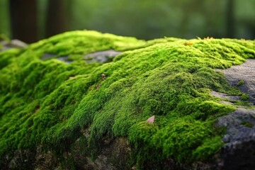 green moss on the stone in the forest