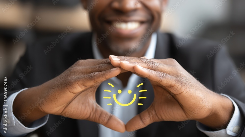Poster man depicting empathy-driven revenue icon concept with a strong emphasis on balanced emotional under