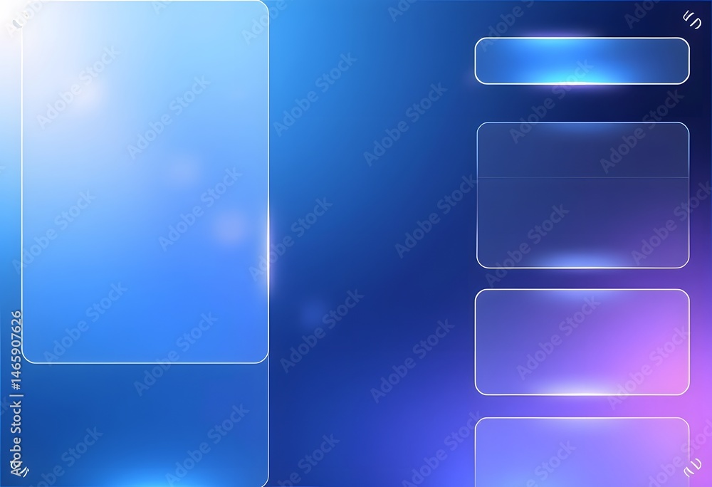 Aufkleber modern digital interface design, frosted glass effect with translucent panels, glowing edges. sleek 
