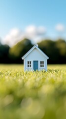 White Miniature House in Green Grassy Field