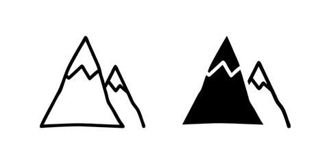Vector icon set depicting mountain sketches, suitable for nature and outdoor designs.