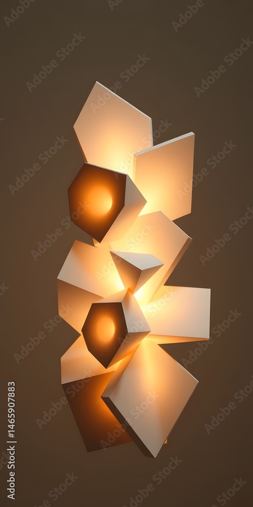 Poster Abstract Three-dimensional Shapes Create A Complex Design. Soft Glowing Light Illuminates The Formation. This Captivating Image Inspires Creativity. It's Visually Stunning And Perfect For Modern