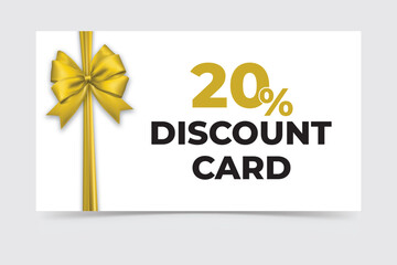 Elegant discount card with golden vertical ribbon and 20% offer, ideal for classy sale designs.