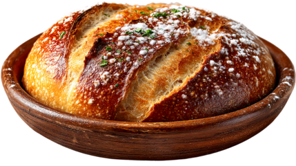 Baked Artisan Bread in Wooden Bowl Rustic Food Photography