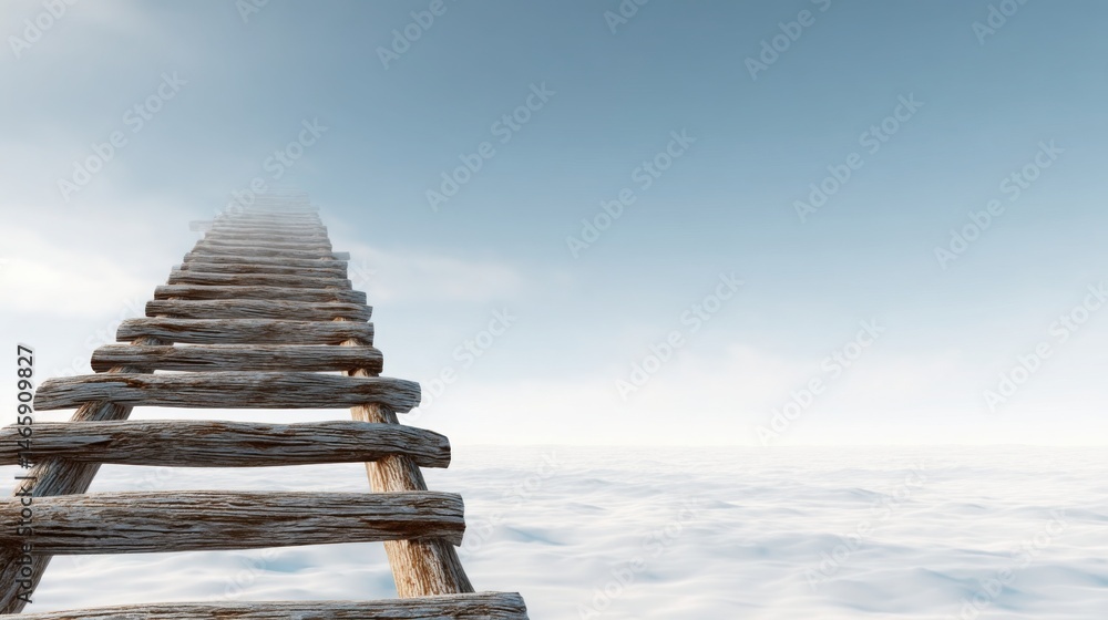 Poster insight ladder icon concept representing towering value steps in a structured realist framework for 