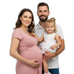 Happy family expecting baby isolated on transparent background