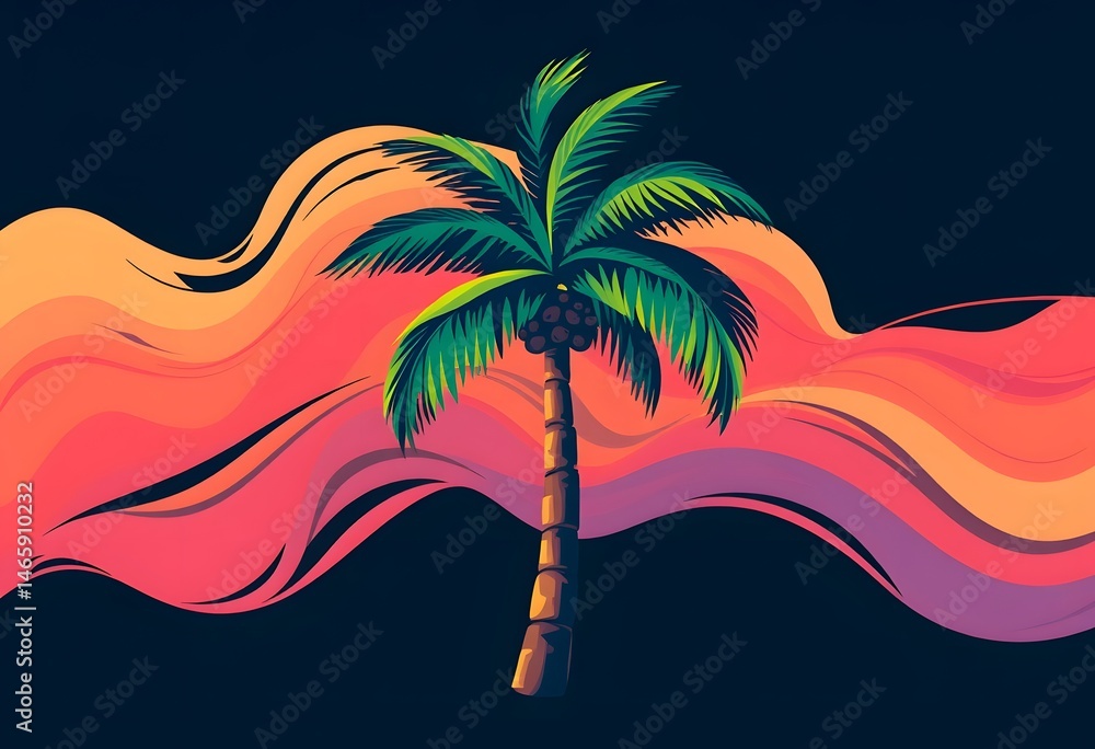Leinwandbilder abstract palm tree illustration, vibrant colors, flowing lines create a sense of movement. artistic 