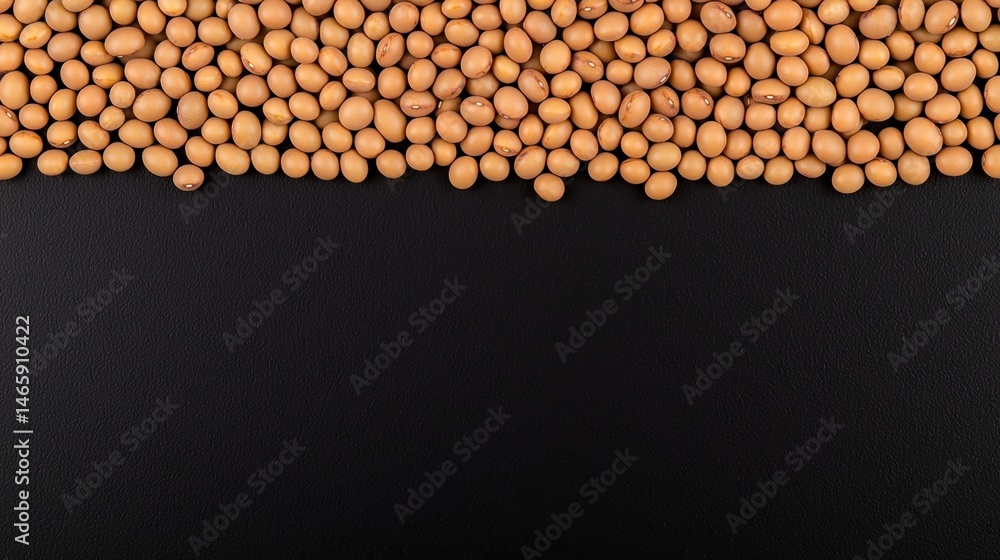 Poster a row of soybeans is spread across the top on a black textured background, creating a simple and str