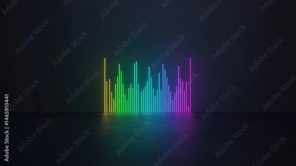 Poster a colorful equalizer bar graph glows on a dark background, displaying a vibrant spectrum of light an
