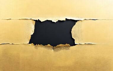 Torn Gold Paper Black Background Reveal Abstract Texture