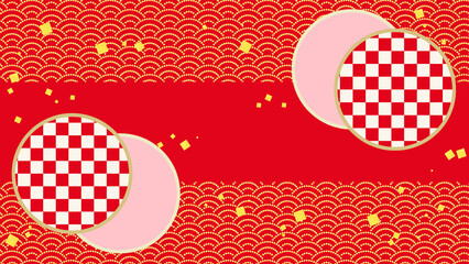 青海波に丸フレームと金箔のモダンな和柄のイラスト背景素材