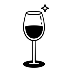 Wine glass with a star on top. The glass is half full. The wine glass is black and white