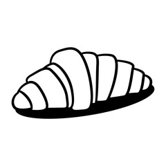 Croissant is shown in black and white. The croissant is a pastry that is made by folding dough