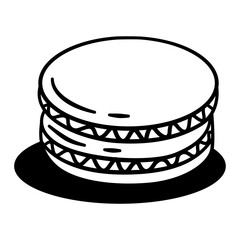Close up of a cake with a black and white color scheme. The cake is a round shape and has a black