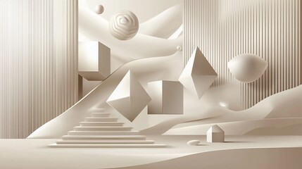 Elegant minimalist background with geometric shapes and stairs, creating a serene and sophisticated abstract scene