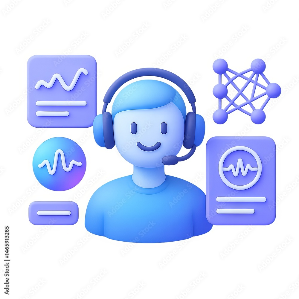 Poster futuristic ai interface with friendly user and data visualization elements
