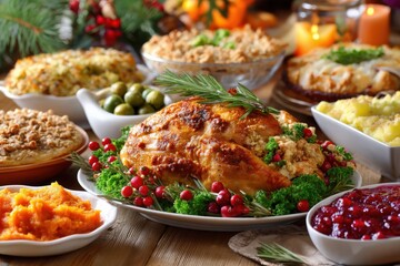 thanksgiving turkey with all side dishes