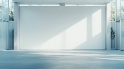 Obraz premium Modern Minimalist Interior Design: Spacious Room with Large White Wall and Sunlight