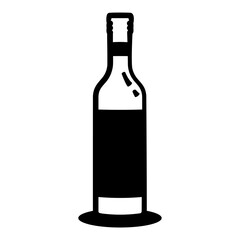 Bottle of wine is shown in a black and white drawing. The bottle is empty and has a white label