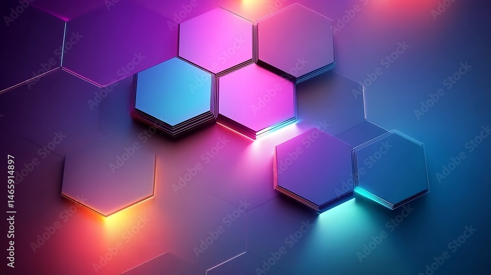 Poster abstract hexagonal pattern with vibrant lighting