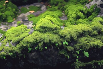 green moss on a stone in forest 