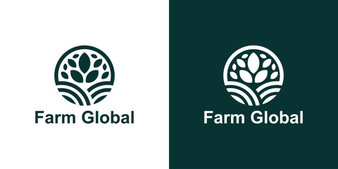 logo design combination farm and global,logo design agriculture,ecology,growth,symbol,icon,idea,creative.